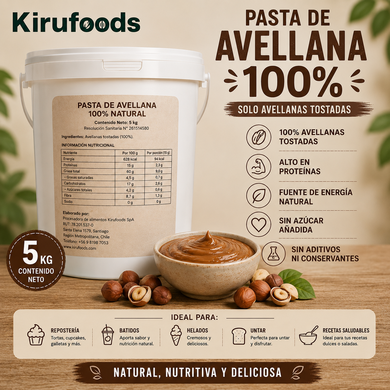 Pasta de Avellana 100% Natural 5kg | Formato Profesional